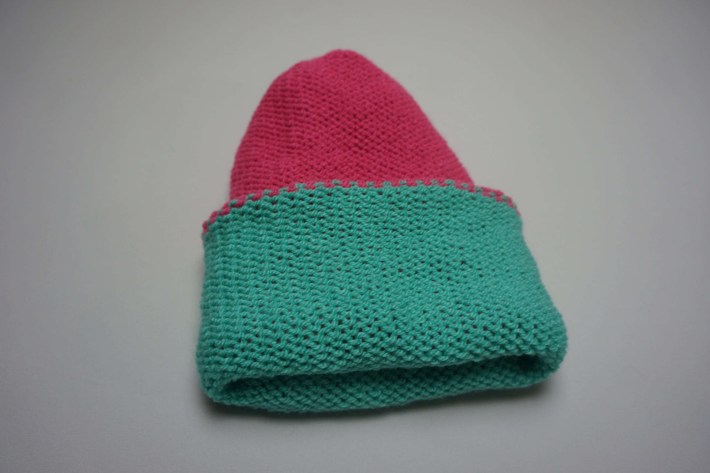 Handmade Reversible Wooly Beanie Aqua and Hot Pink | Shop