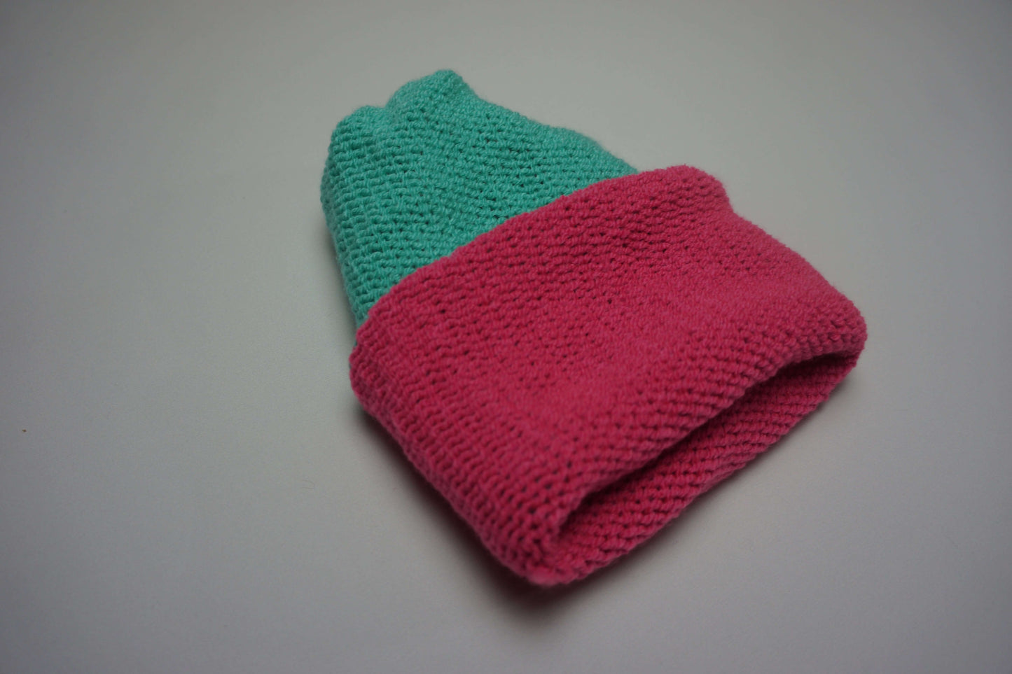 Handmade Reversible Wooly Beanie Aqua and Hot Pink | Shop