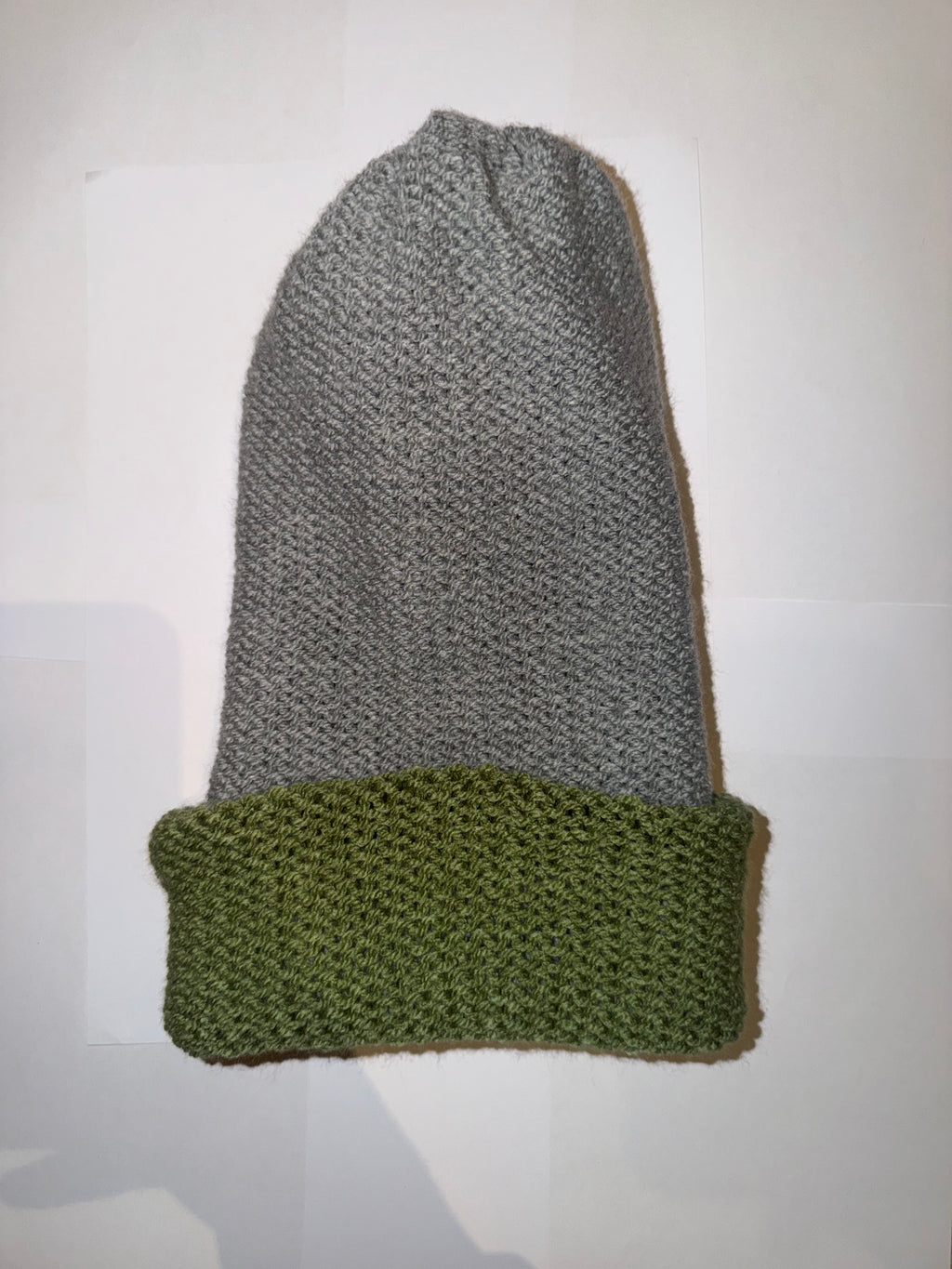 Handmade reversible wooly Beanie Light Grey and Sage Green