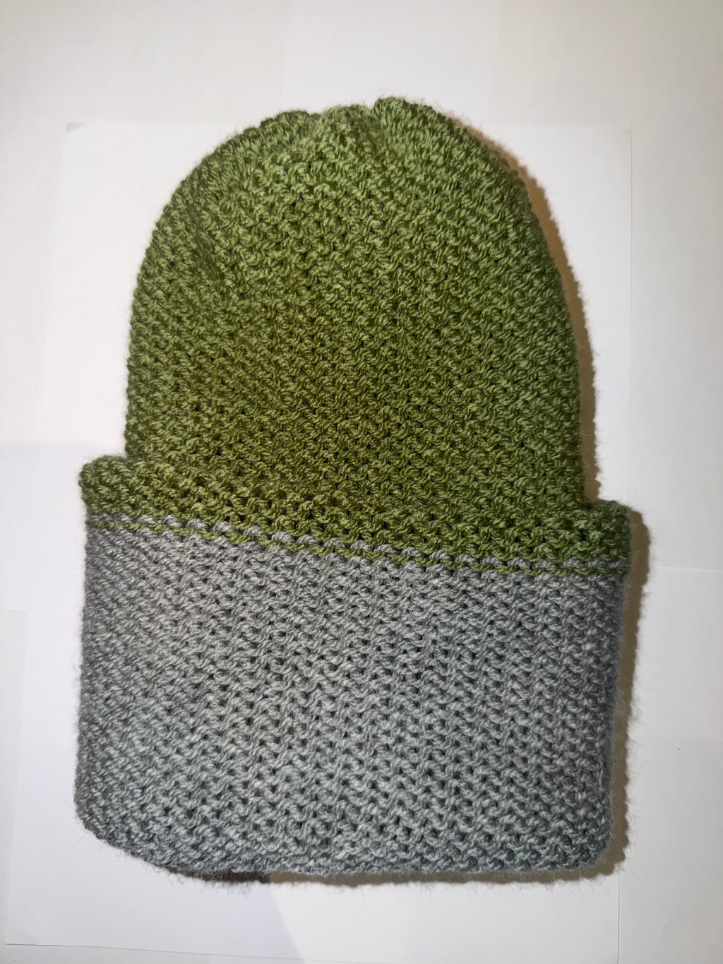 Handmade reversible wooly Beanie Light Grey and Sage Green