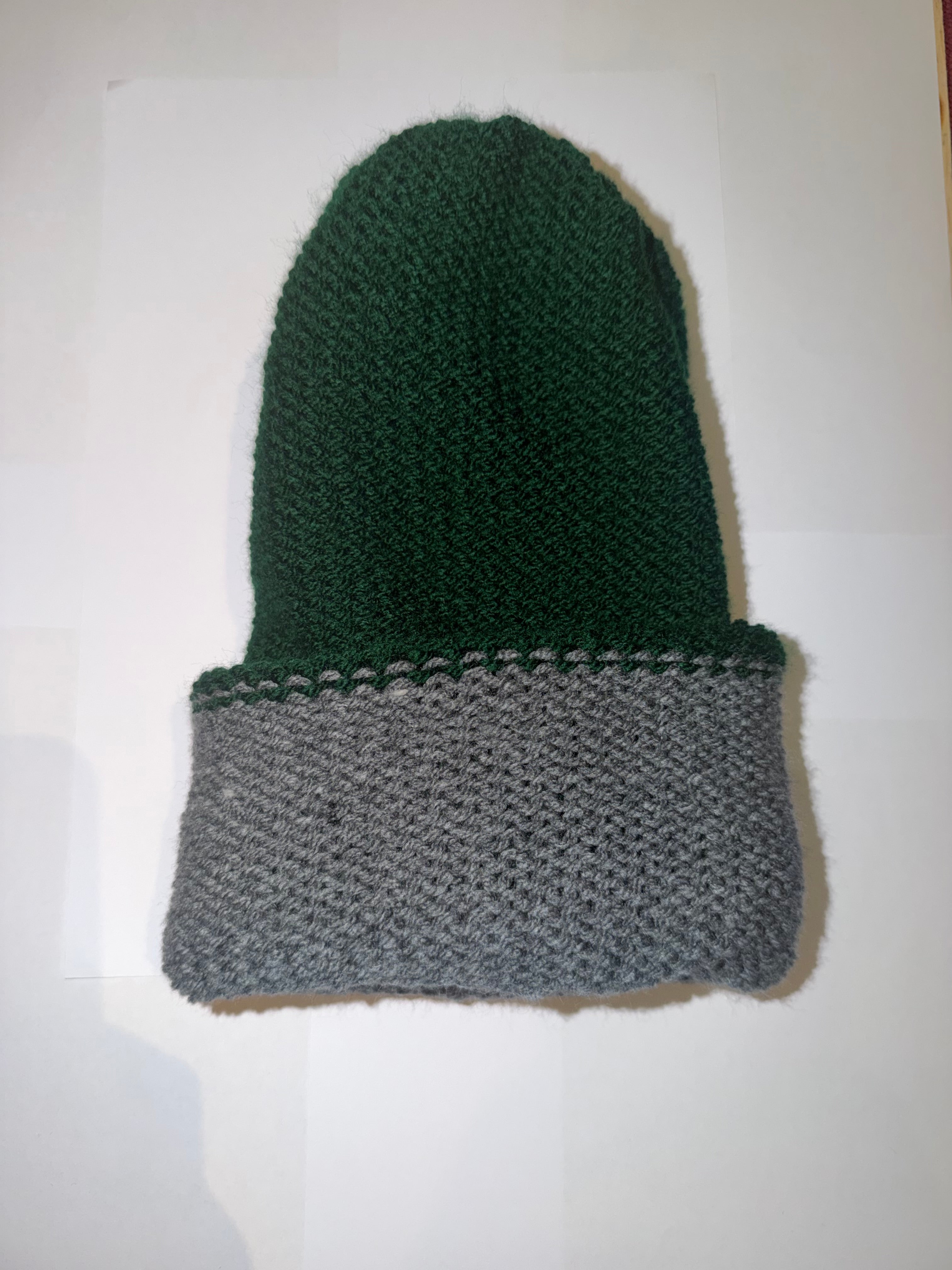 Handmade reversible wooly Beanie School Green and Dark Grey