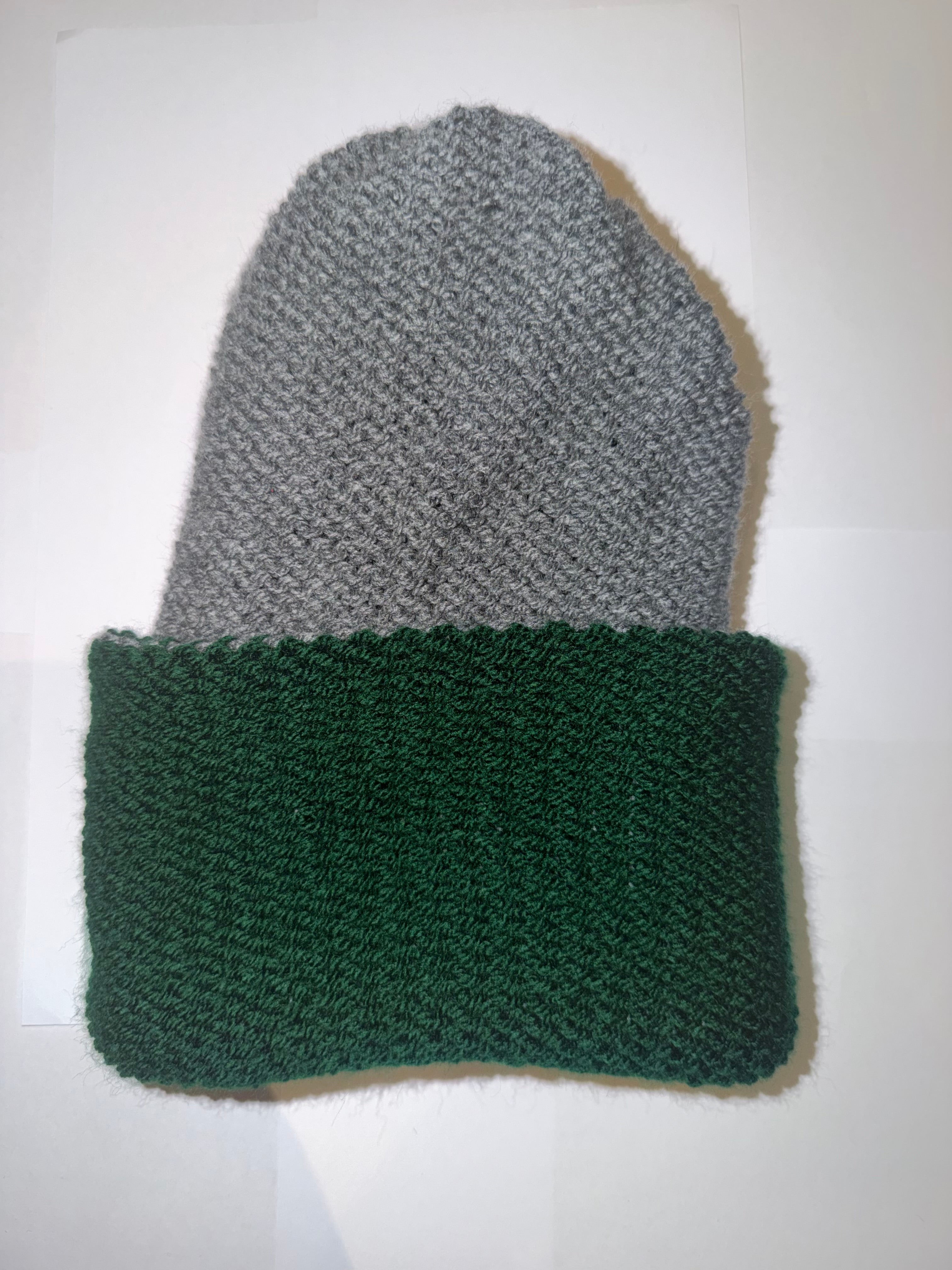Handmade reversible wooly Beanie School Green and Dark Grey