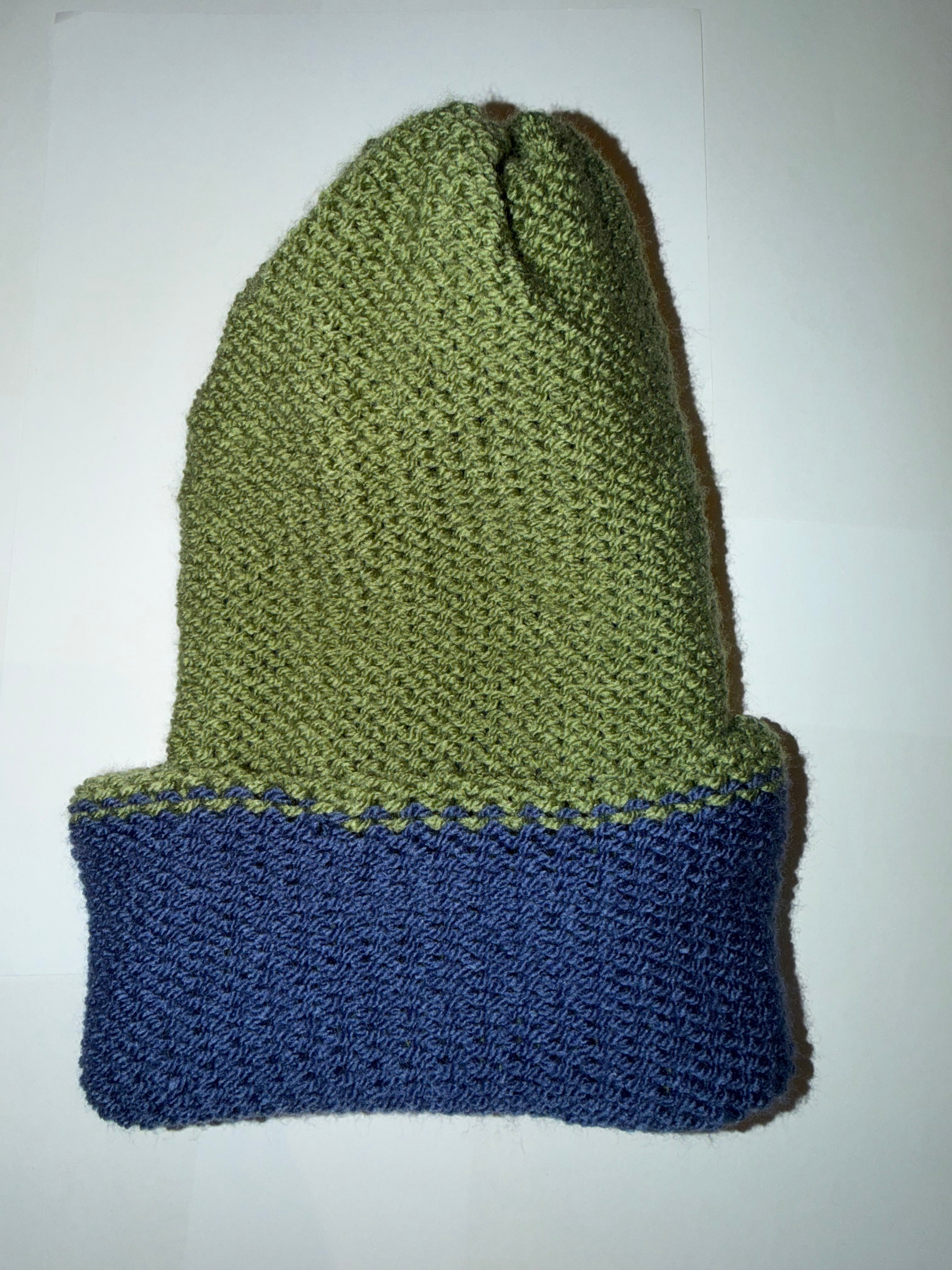 Handmade reversible wooly Beanie Sage Green and Denim