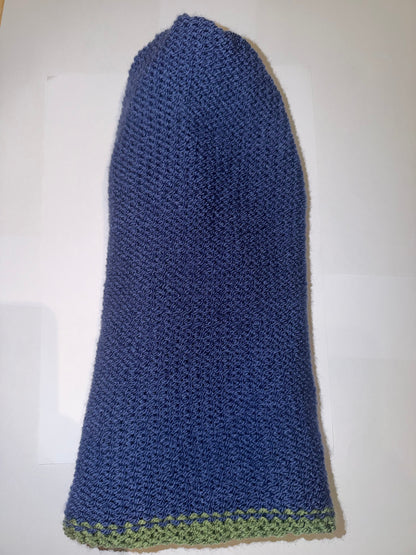 Sage Green and Denim Beanie dual-tone reversible handmade wooly hat.