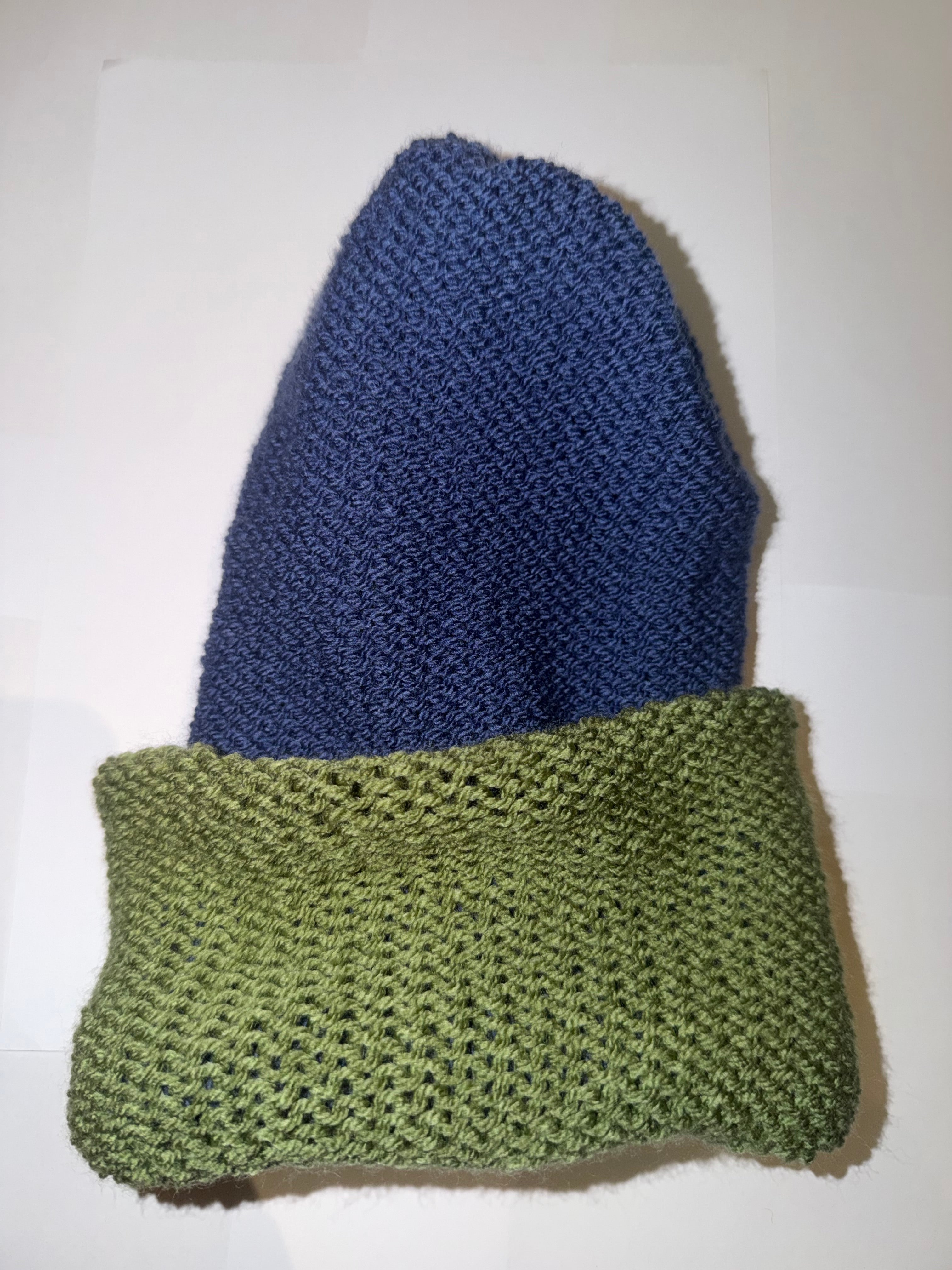 Handmade reversible wooly Beanie Sage Green and Denim