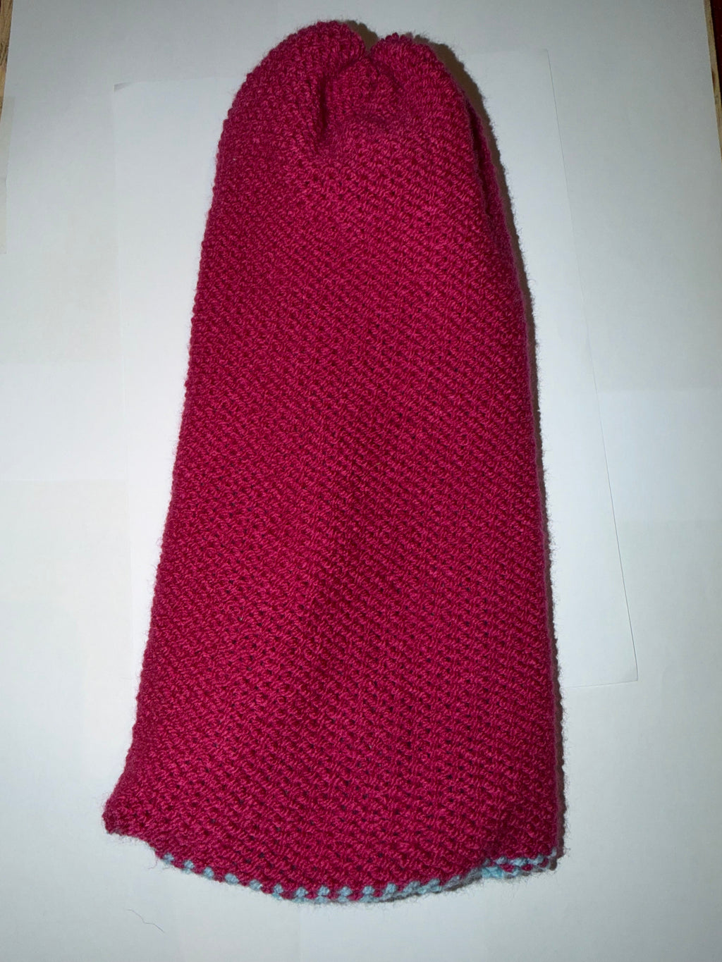 Handmade reversible wooly Beanie Soft Blue and Magenta
