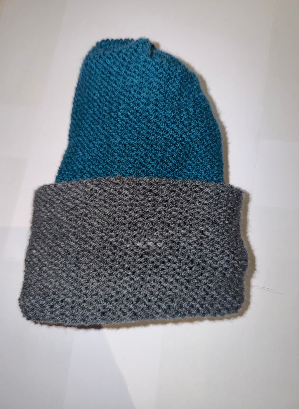 Handmade reversible wooly Beanie Petrol and Dark Grey