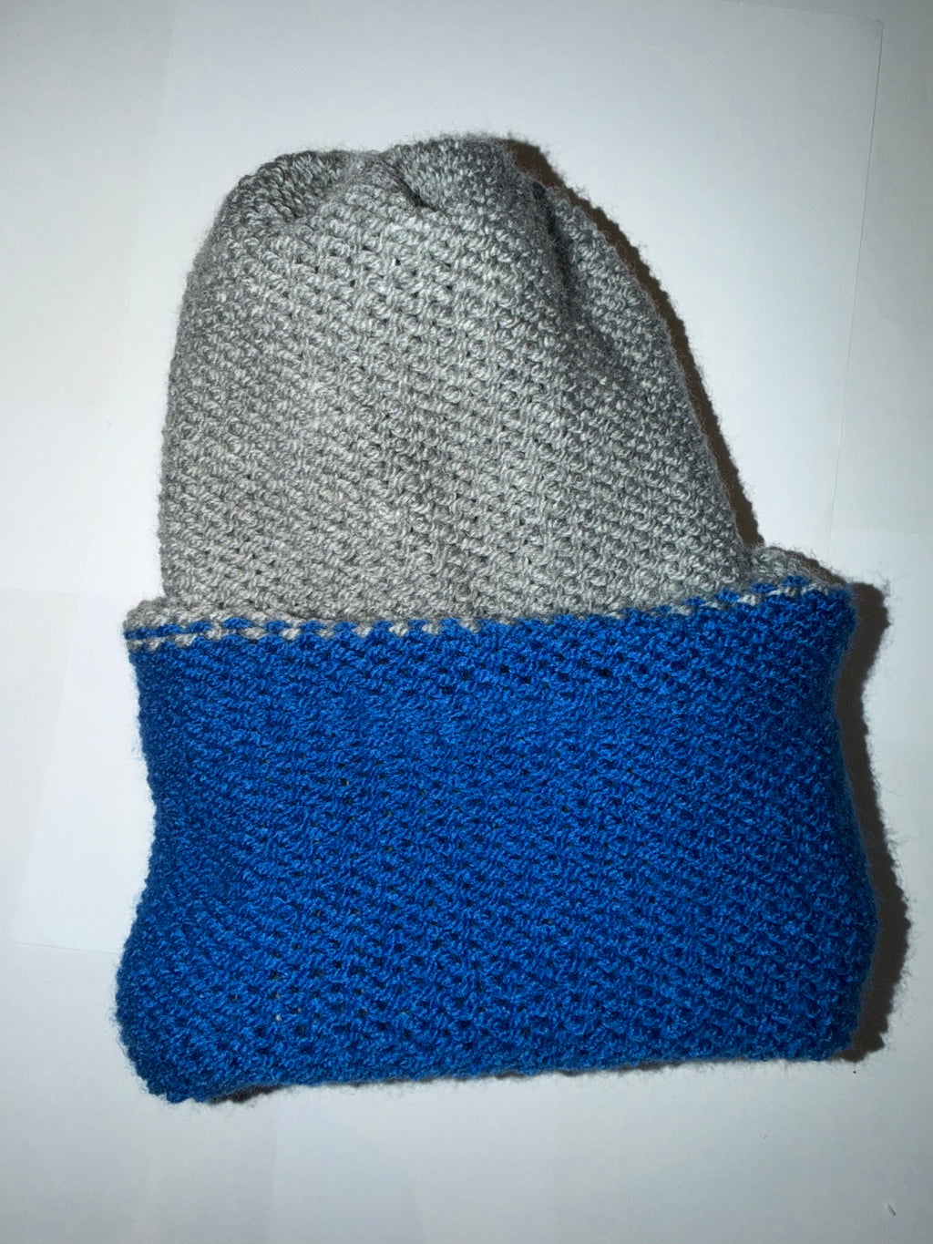 Handmade reversible wooly Beanie Light Grey and Blue