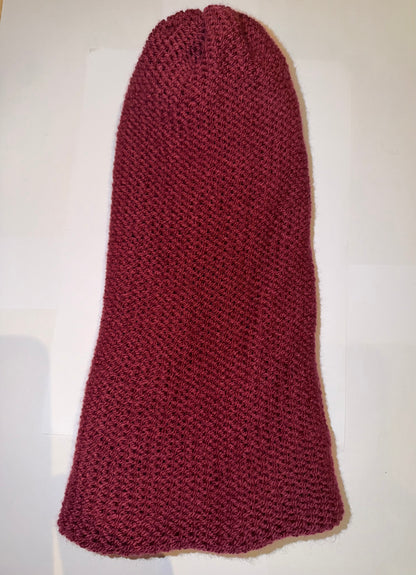 Plum and Black Beanie dual-tone reversible handmade wooly knit hat.