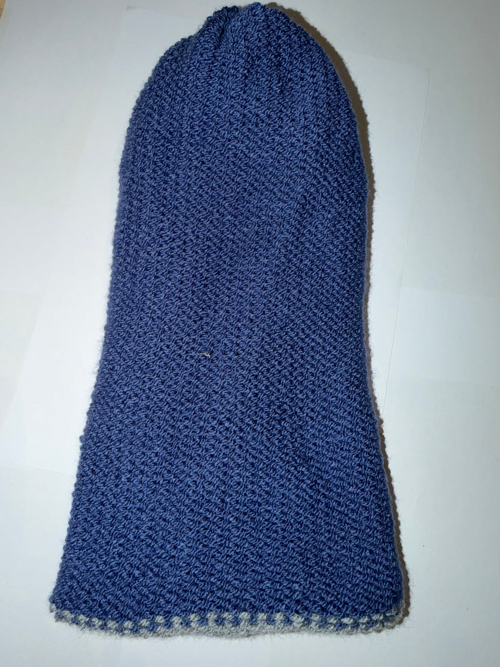 Handmade reversible wooly Beanie Light Grey and Denim