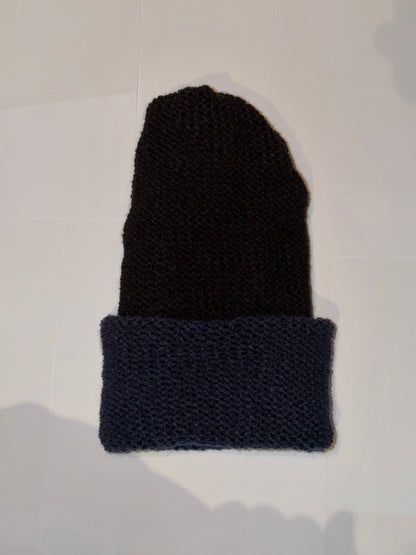 Handmade Reversible Wooly Beanie Navy and Black dual-tone dark knit.