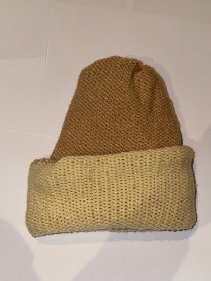 Handmade Reversible Wooly Beanie Honey and Cream dual-tone golden knit hat.