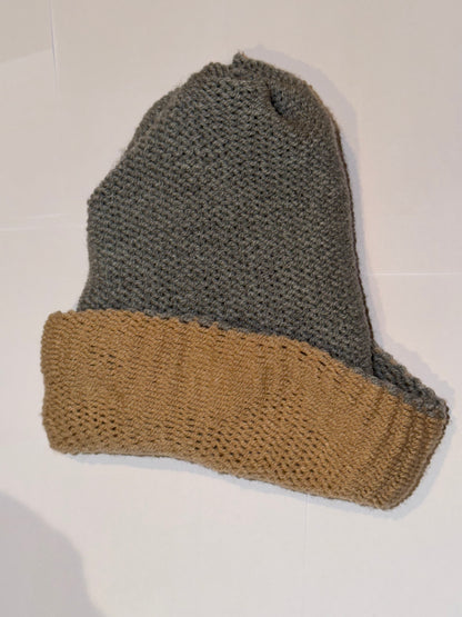 Handmade Reversible Wooly Beanie Grey and Honey in a dual-color artisanal knit.
