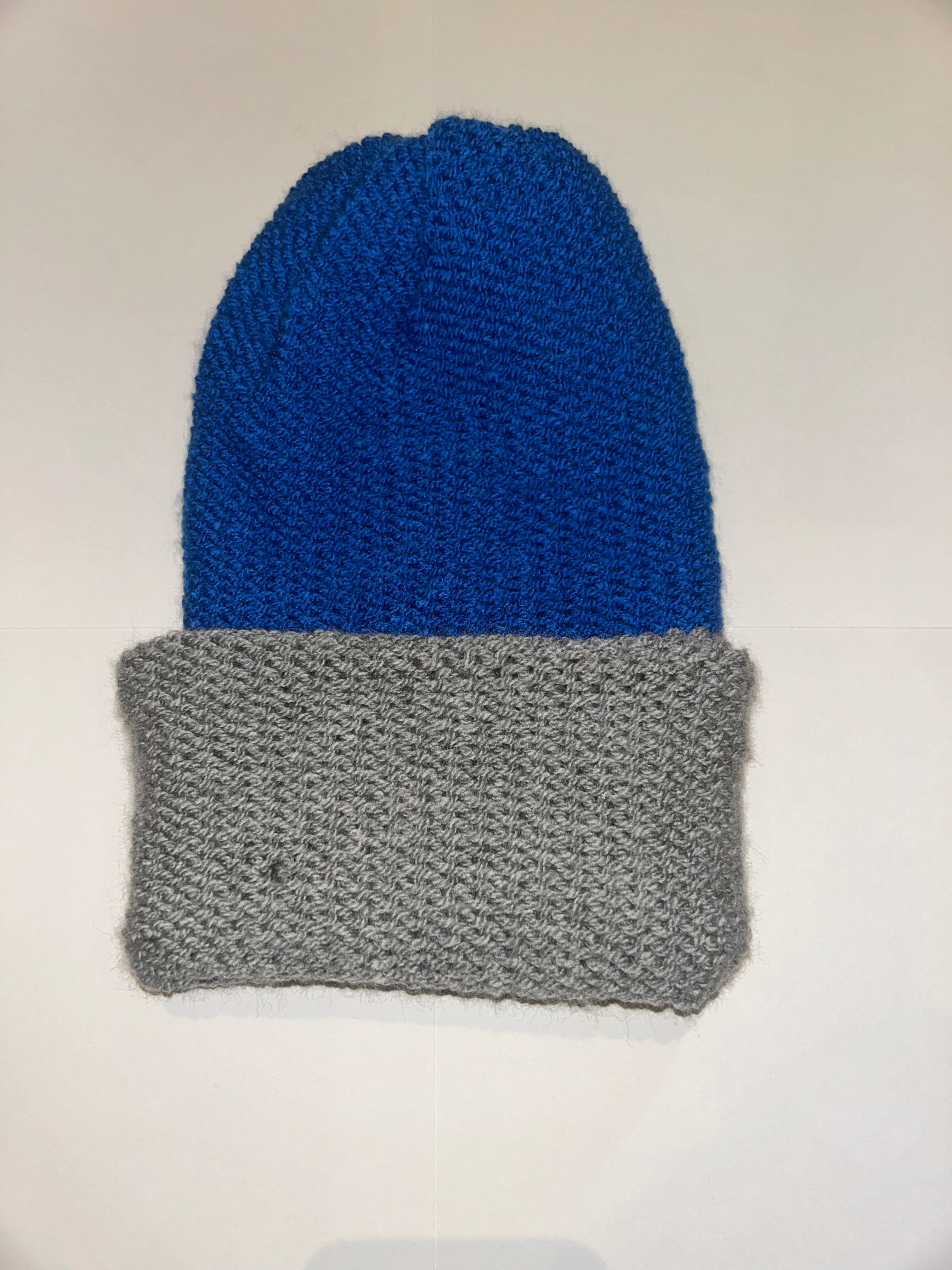 Handmade wooly Beanie Blue and Light Grey