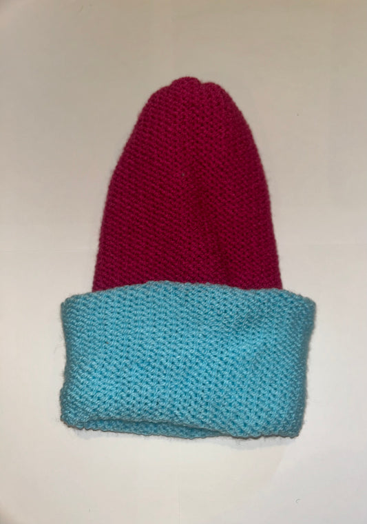 Signature Wooly Beanie original handmade reversible wool hat in dual tones.