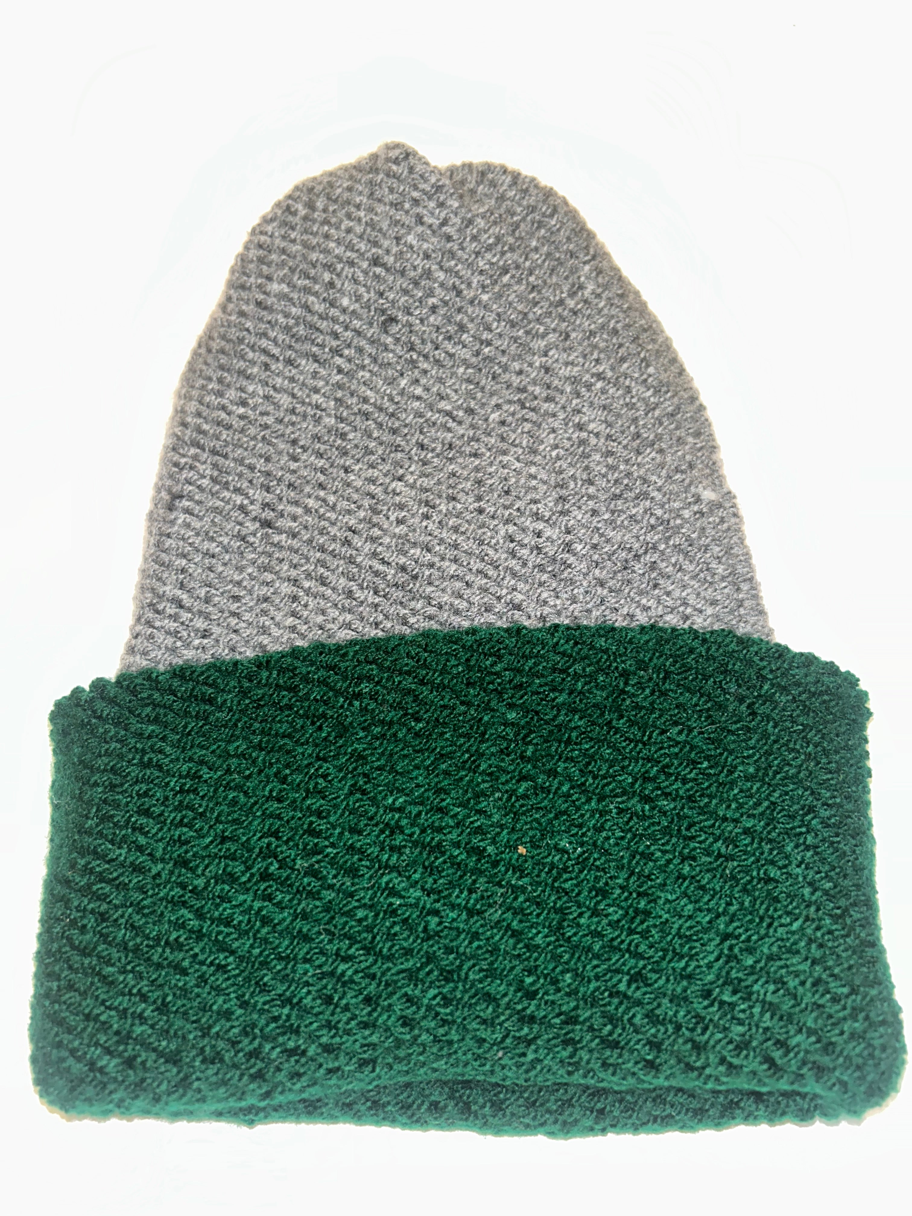 Handmade wooly Beanie Dark Grey and School Green