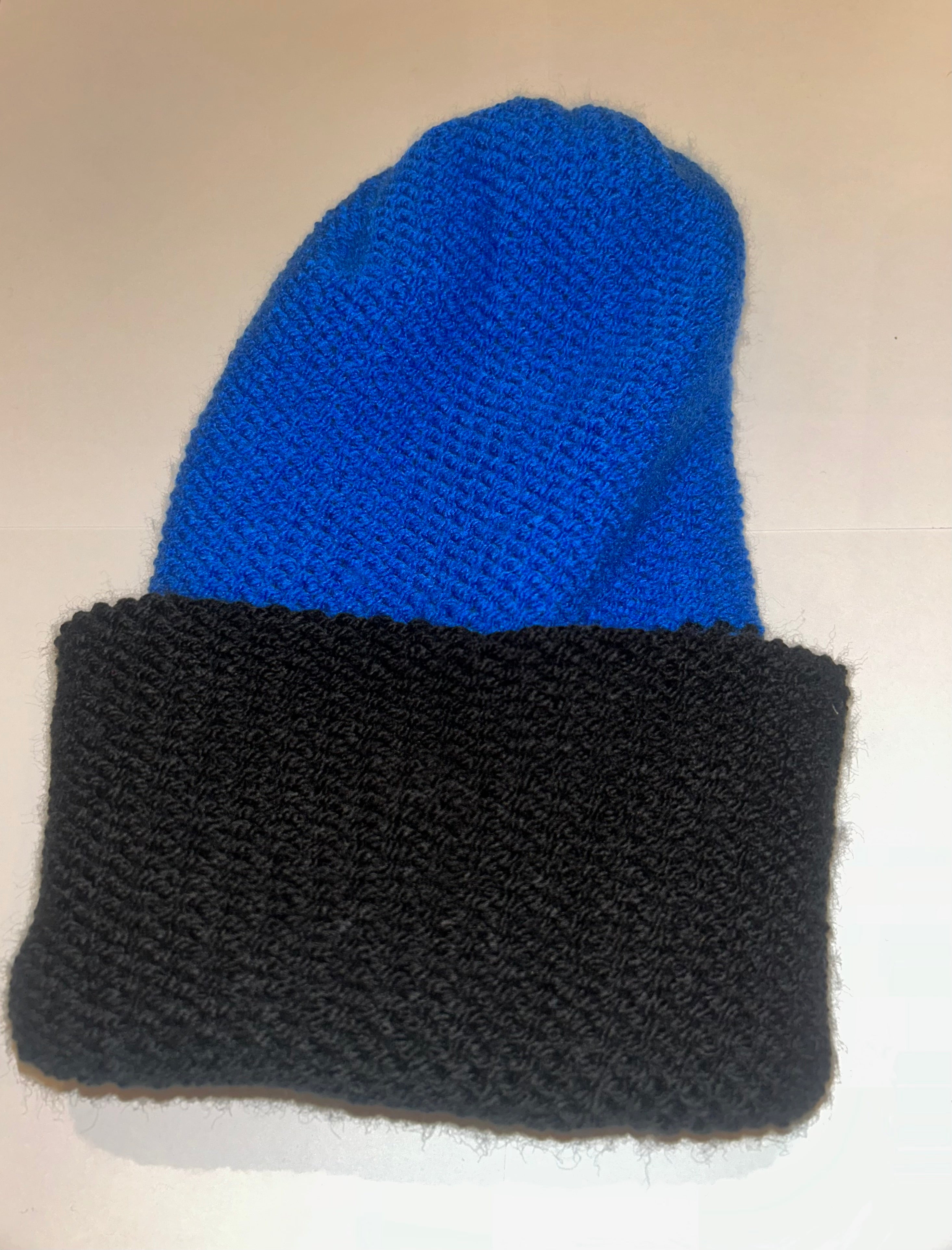 Handmade wooly Beanie Blue and Black